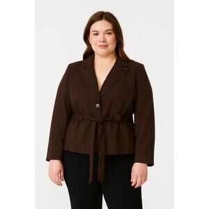 Excellent Platinum Larry Levine Brown Belted Blazer Jacket Women’s Size 8